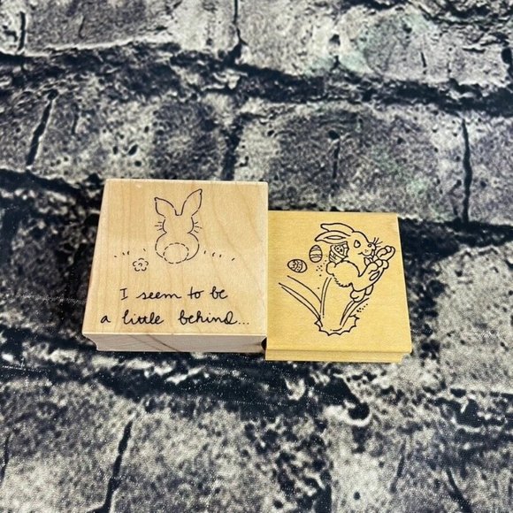 Embossing Arts Easter Sentiment Decorated Bunny Eggs Rubber Stamp Wood - Picture 1 of 8